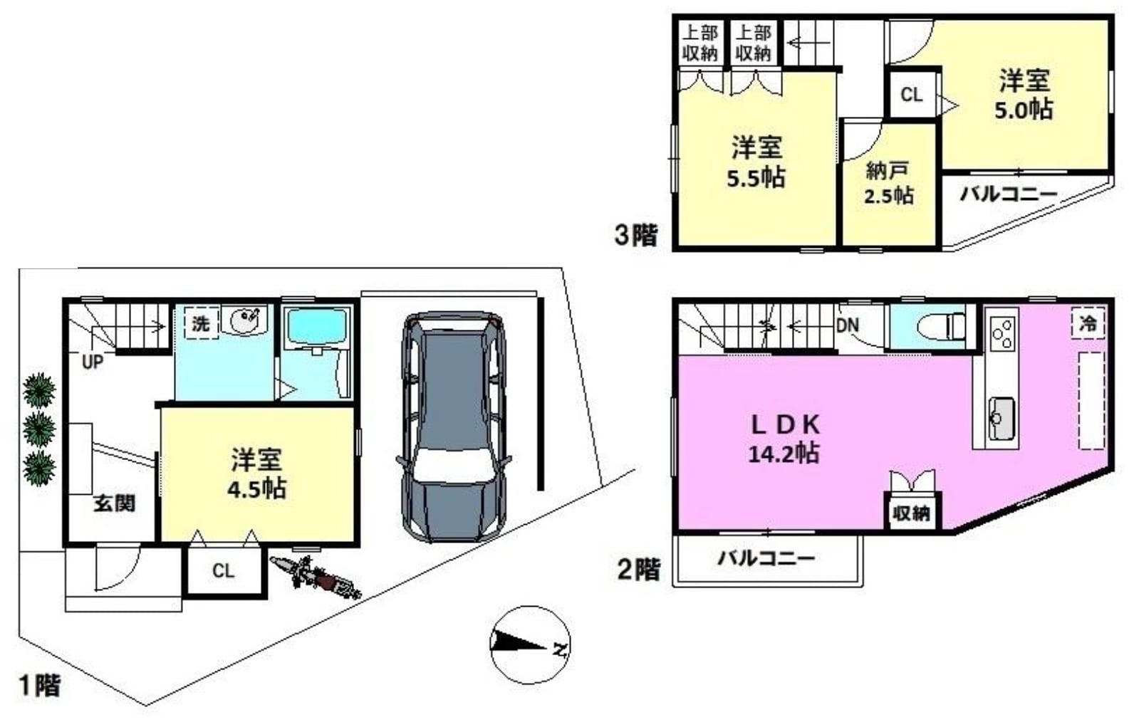 豊中市夕日丘2丁目Ⅱ 新築戸建て 間取り図
